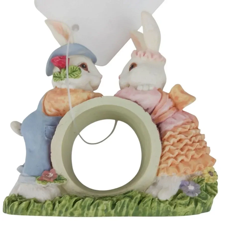 Set of 4 Easter Bunny Rabbit Napkin Holder Rings Resin NWT Bardwil Linens